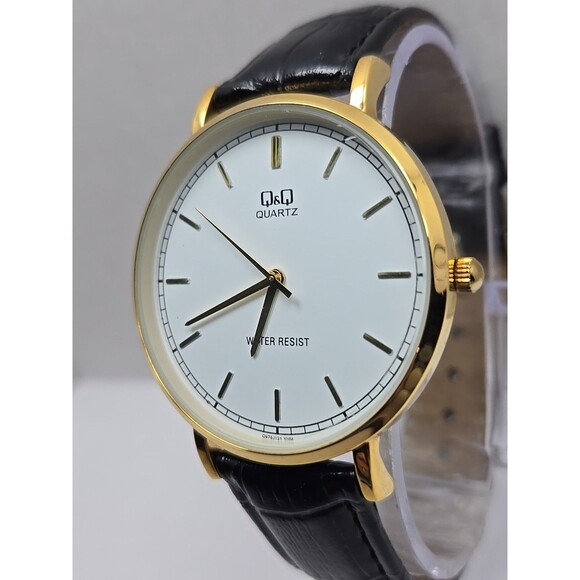 Mens Q & Q By Citizen Quartz Gold Tone Dress Watch White BlackNew Battery 30M WR - Picture 4 of 12
